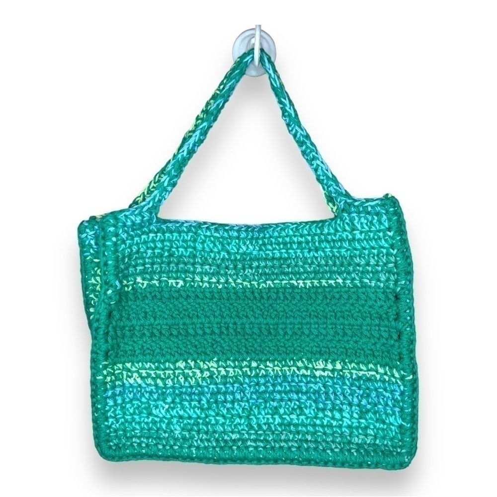 Handmade Green Crochet Bag Tote Shoulder Bag Cottagecore Square